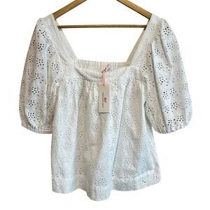 Vineyard Vines White Eyelet Top Square Neck White Cap XS NEW